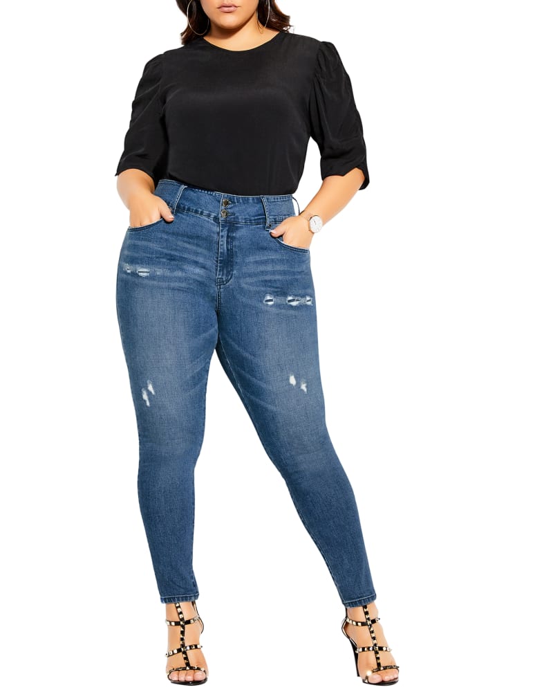 Plus size model wearing Lillia Baby Rip Skinny Jean by City Chic | Dia&Co | dia_product_style_image_id:191063